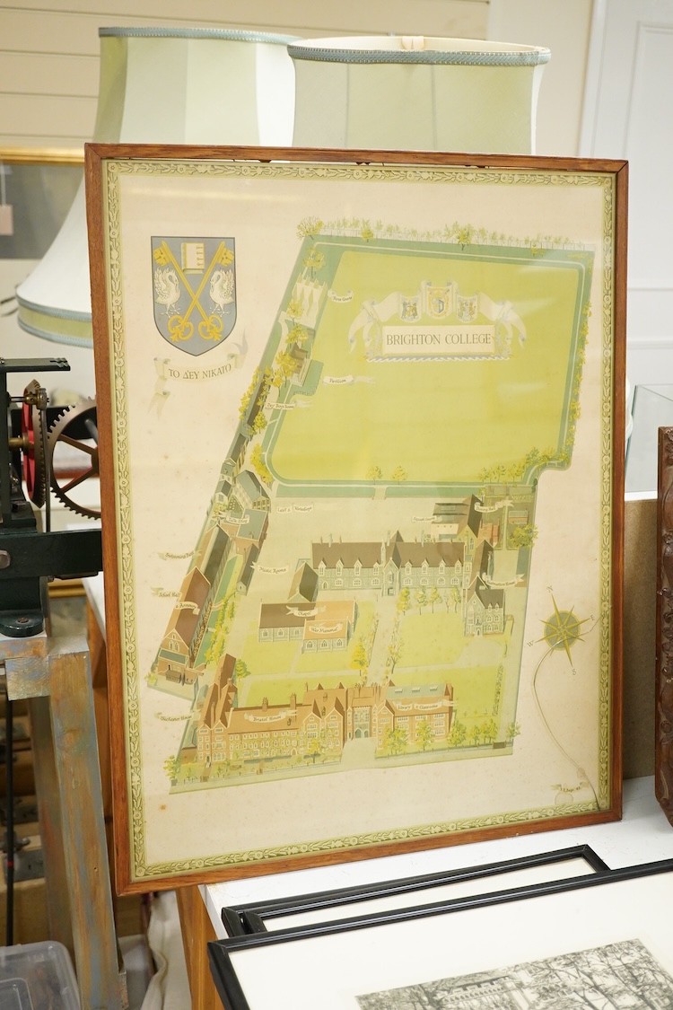 A collection of six Brighton interest prints to include five by Gertrude Hayes, three pencil signed and two titled ‘Brighton College Chapel’ and ‘Brighton College’, 66 x 50cm